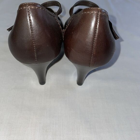 What’s What Dress Pumps Women’s Size 7.5 Medium Brown Leather Cross Strap Buckle - Picture 10 of 12
